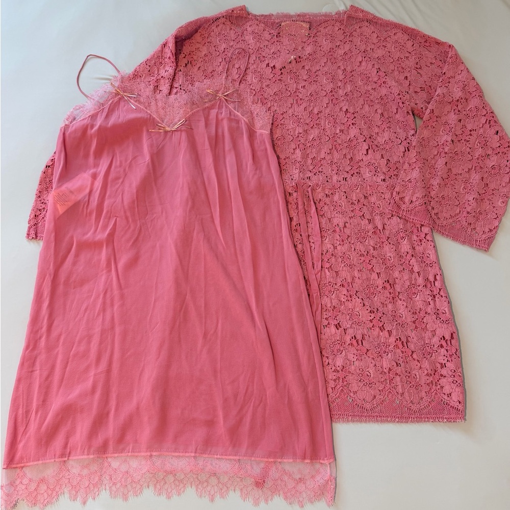 Gucci Pink Lace Chemise and Robe Set